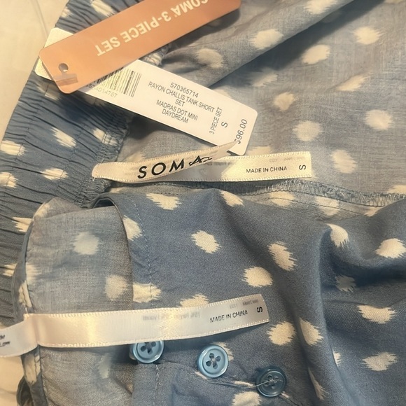 NWT Soma Rayon Challis Tank Shorts Bag Set Madras Dot Mini Daydream Size S - Picture 11 of 12
